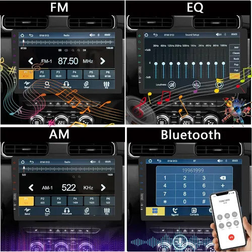 Vista 3 de Estéreo de coche con pantalla táctil de 9 pulgadas de un solo DIN compatible con Apple Carplay y Android Auto, radio Bluetooth de 1 DIN