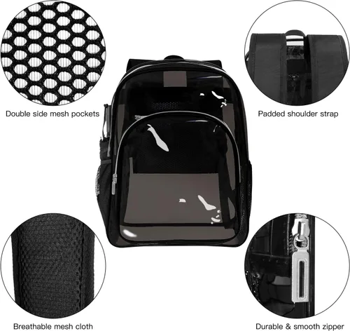 Vista 4 de Mochila transparente resistente Mochila transparente para trabajo de viaje de seguridad (negro)