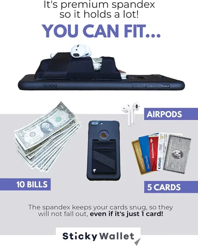 Vista 3 de LIFESTYLE DESIGNS The StickyWallet – Cartera de teléfono adhesivo de elastano premium para cualquier funda – Diseño único de doble bolsillo + correa