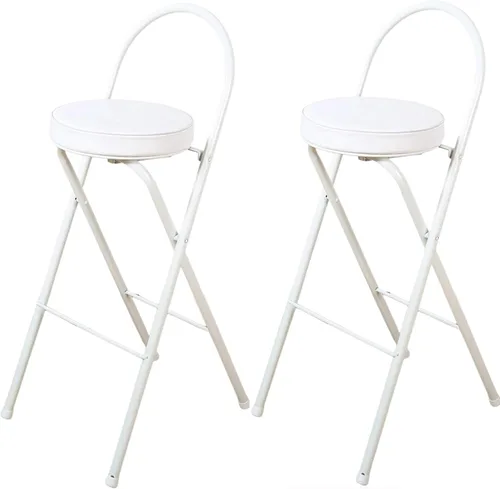 Vista 10 de Taburete plegable para desayuno, silla alta con asiento acolchado, taburete redondo portátil con respaldo, taburete plegable para adultos al aire