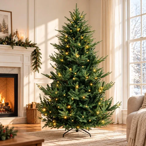 Vista 30 de COSTWAY Árbol de Navidad artificial de 6 pies, diseño preiluminado con Verde nevado