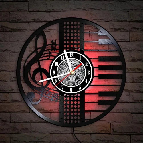 Vista 4 de The Geeky Days Treble Clef Musical Notes LED Illuminated Vinyl Record Wall Clock for Music Room Studio Artistic Home Decor Illuminated Timepieces