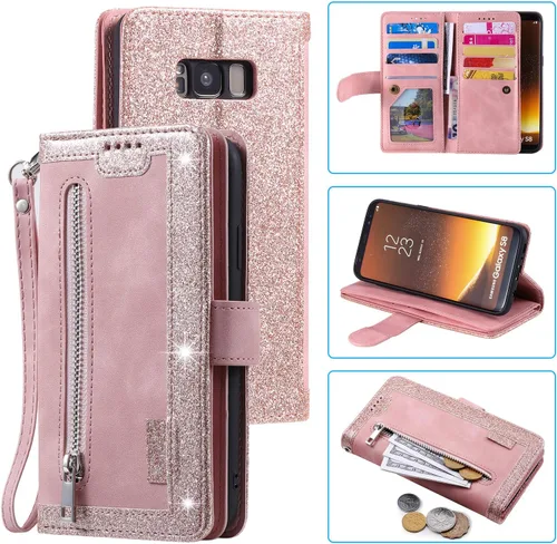 Vista 19 de UEEBAI Funda tipo cartera para Samsung Galaxy S9 Plus, Retro 9 ranuras para tarjetero con cremallera, bolsillo de piel sintética, cierre magnético