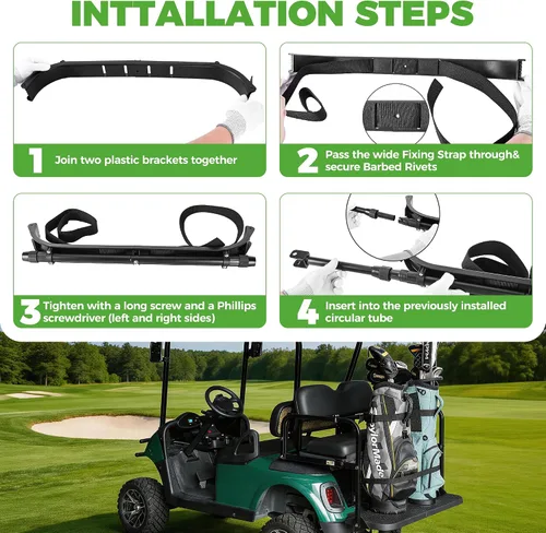 Vista 8 de 10L0L Soporte universal para bolsa de carrito de golf, accesorio ajustable para asiento trasero sin taladros para 2+2 plazas, se adapta a Yamaha