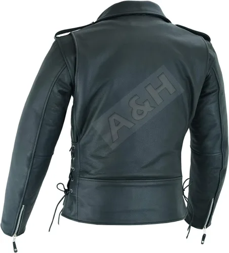 Vista 3 de A&H Apparel Chaqueta de cuero para hombre con forro de piel de búfalo de grano superior