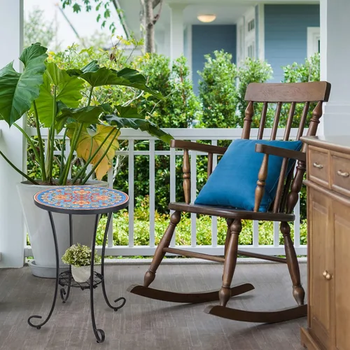 Vista 7 de VCUTEKA Mesa auxiliar de mosaico para exteriores, mesa de patio, mesa de decoración de mosaico, marco de metal, mesas auxiliares pequeñas, porche