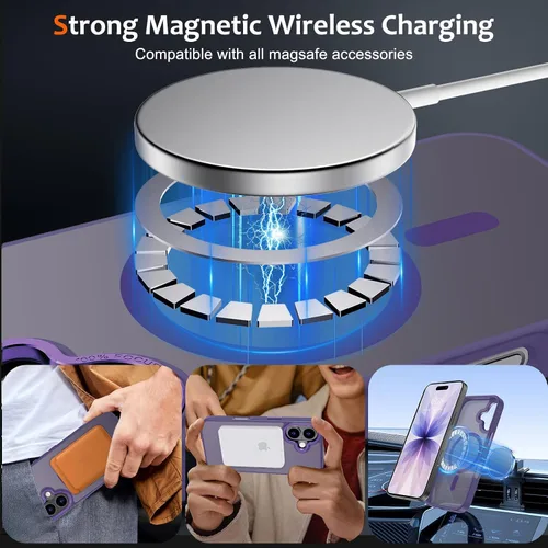 Vista 408 de Anuck - Funda magnética para iPhone 11 compatible con MagSafe, carcasa trasera mate translúcida dura, borde de TPU, delgada, resistente a impactos