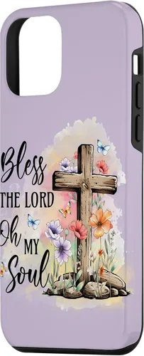 Vista 2 de Funda para iPhone 12 mini Bless The Lord Jesucristo Cross Purple Flower Butterfly Case