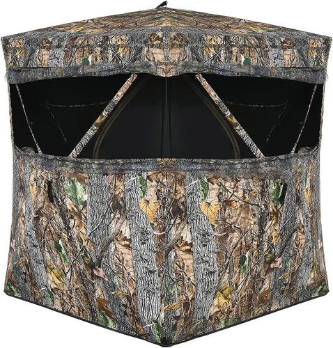 Vista 12 de Tangkula Persiana desplegable para 3 personas, persiana portátil de caza con ventanas de malla, bolsa de transporte y estacas de tierra, tienda