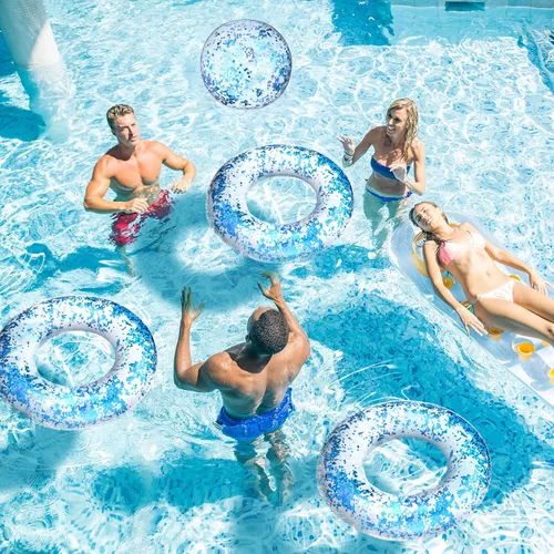 Vista 3 de Hungdao 4 piezas de flotadores inflables con purpurina para piscina, tubo de confeti y bola de playa con purpurina, pelota de playa inflable