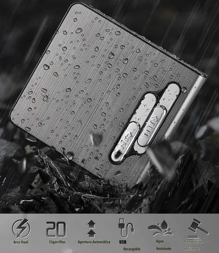 Vista 7 de Estuche para cigarrillos con encendedor, caja de expulsión automática para paquete completo, 20 cigarrillos de tamaño regular, encendedores de doble