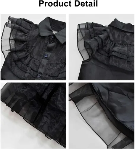 Vista 3 de Magwei Vestido de disfraz de Wednesday Addams para niños y niñas, disfraz de la familia Addams, para cosplay, fiesta de Halloween, traje de 3-12 años