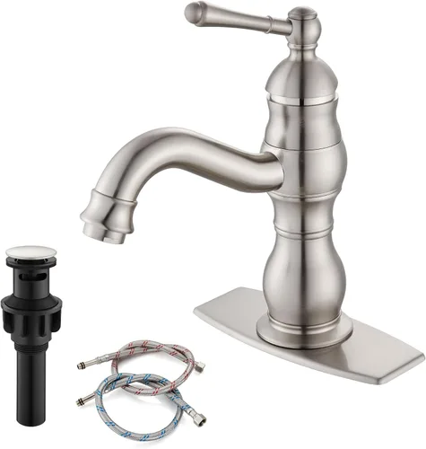 Vista 11 de gotonovo Grifo de lavabo de baño con 1 agujero, mango individual, grifo de tocador giratorio de 360°, grifo mezclador de lavabo a juego, desagüe
