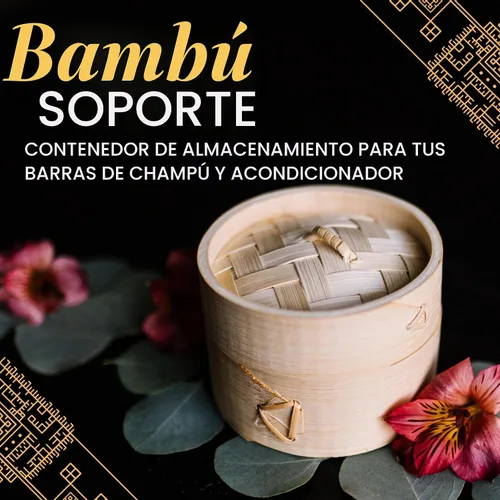 Vista 2 de Viori Soporte de barra de bambú natural - Soporte para champú, acondicionador y jabón, cuidado del cabello ecológico