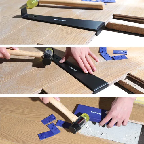Vista 7 de WORKPRO Kit de instalación de pisos de madera laminada con mazo reforzado de doble cara, barra de tracción resistente, bloque de roscado