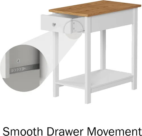 Vista 4 de Lavish Home Mesa auxiliar estrecha con cajón lateral con estante de almacenamiento, color blanco