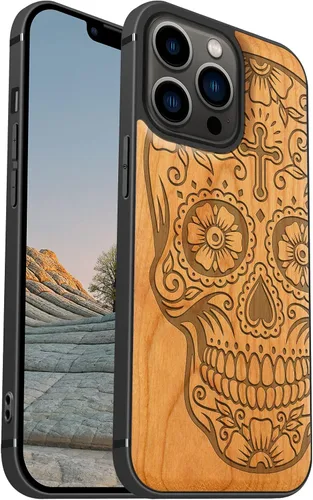 Vista 10 de Carveit Funda magnética de madera para iPhone 13 Pro Max [madera natural y TPU suave negro] Funda protectora de madera única y elegante a prueba