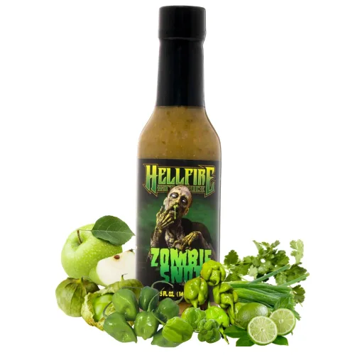 Vista 11 de Salsa picante Hellfire Devil's Gold, galardonada con múltiples premios, salsa picante gourmet a base de frutas, cuenta con pimientos amarillos súper
