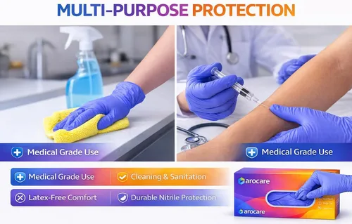 Vista 5 de AroCare Examination Nitrile Gloves, Disposable, Powder-Free, Latex-Free, Multi-Purpose Protective Gloves for Medical