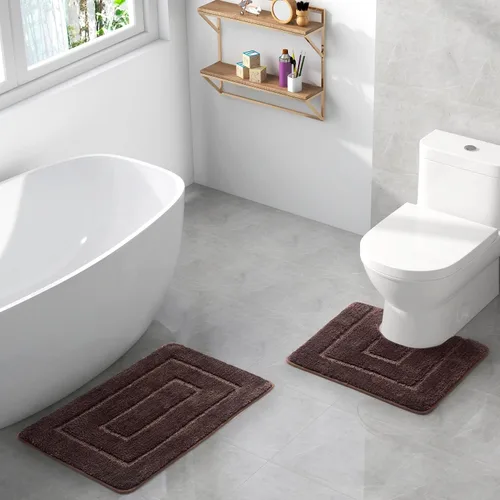 Vista 3 de WPM - Juego de alfombras de baño y cortina de ducha con estampado de leopardo animal, alfombra de baño absorbente de lujo, alfombra de contorno