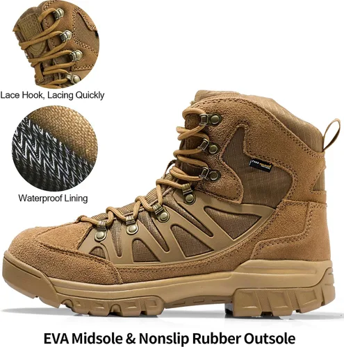 Vista 4 de FREE SOLDIER Mens Tactical Waterproof Lightweight Hiking Boots Military Combat Boots Work Boots