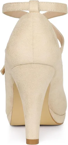 Vista 3 de Allegra K Zapatos Mary Jane de tacón de aguja con correa cruzada para mujer