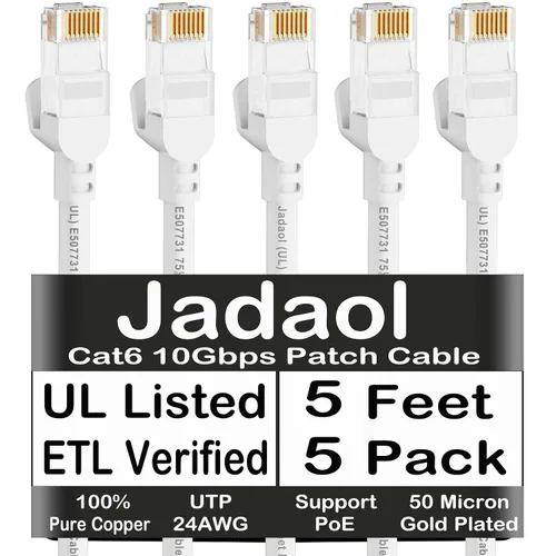 Vista 25 de Cable Ethernet Cat 6 de 1 pie (paquete de 6), para exteriores e interiores, compatible con red Cat7 de 10 Gbps, cable de conexión LAN plano