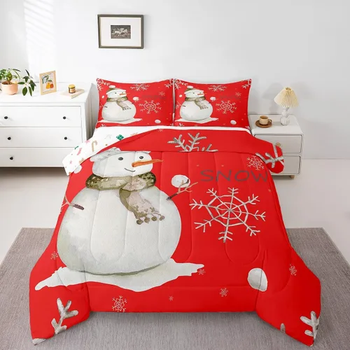 Vista 11 de Erosebridal Juego de ropa de cama Kawaii de muñeco de nieve tamaño individual para niños y niñas, juego de ropa de cama de feliz año nuevo, edredón