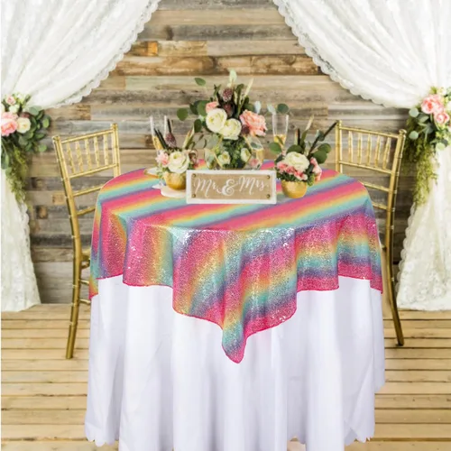 Vista 49 de ShinyBeauty Mantel Cuadrado Pequeño de 36 x 36 Pulgadas Mantel de Lentejuelas Azul Bebé Cubierta de Mesa con Purpurina Superposición Cuadrada