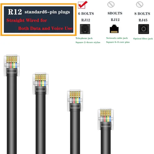 Vista 2 de LanSenSu Cable RJ12 RJ12 6P6C macho a macho recto con cable para uso de datos y voz, paquete de 2 unidades (negro, 3.3 pies)