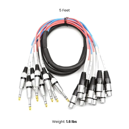 Vista 2 de Seismic Audio Altavoces cables de serpiente de 8 canales, hembra de 5' XLR a ¼" TRS Snake Cable