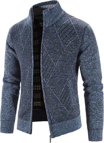 Vista 8 de VtuAOL Suéteres tipo cárdigan para hombre, suéteres casuales con cremallera completa, cárdigan de punto con bolsillos