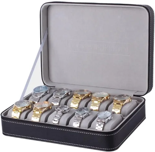 Vista 3 de ACULIP Necklace Organizer Jewelry Boxes for Women, Leather Watch Storage Zipper Bag Zipper Packing Box