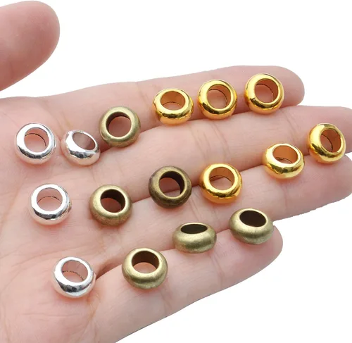 Vista 7 de Aylifu 60pcs Rondelle Large Hole Spacer Beads Tibetan European Spacer Loose Hole Metal Beads for Necklace Bracelet Jewelry Making