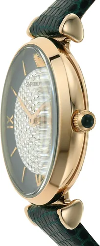 Vista 3 de Emporio Armani Reloj de vestir de acero inoxidable para mujer, verde (GREEN Leather), Reloj de cuarzo
