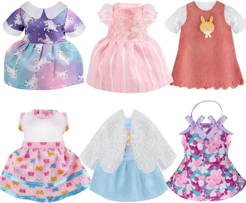 Vista 9 de Ropa y Accesorios para Muñecas Alive - Vestidos de Muñeca de Bebé que se Ajustan a Muñecas de Niña de 10, 11, 12 Pulgadas, 6 Conjuntos de Ropa