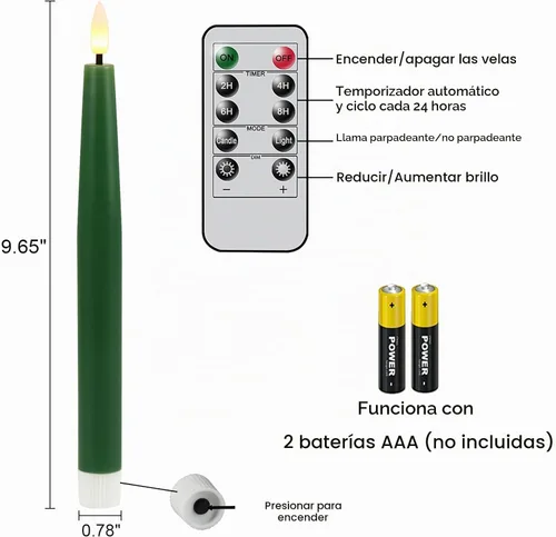 Vista 5 de GenSwin Flameless Taper Candles with Remote Timer, Real Wax LED Flickering Candlesticks Battery Operated 3D Wick for Wedding, Party, Home(Christmas