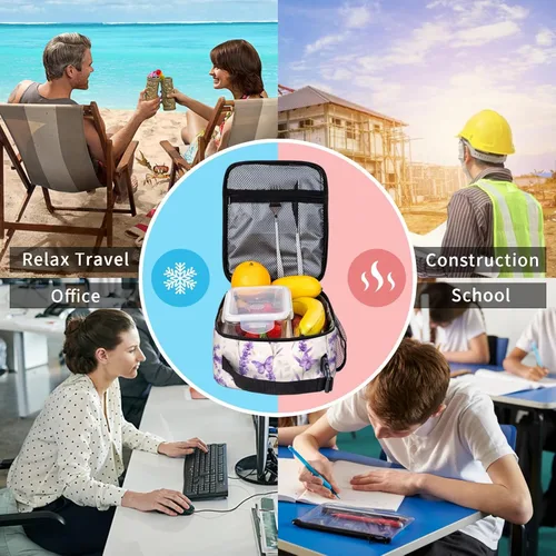 Vista 8 de Lonchera reutilizable con diseño de avión vintage para niños, mujeres y adultos, bolsa de almuerzo azul con aislamiento retro para avión, bolsa