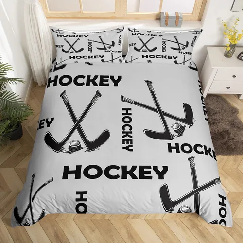 Vista 11 de Erosebridal Hockey Twin Duvet Cover for Boys,Blue and Black Sports Bedding Sets for Kids Teen,Ball Games Gamer Bed Set,Ice Hockey Field Quilt Cover