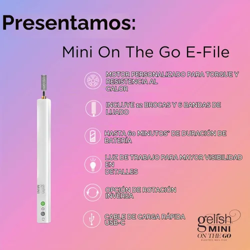 Vista 3 de Gelish MINI On The Go Electric Nail File - Lightweight, Portable Nail Drill, Shaping, Filing, Gel Removal - 12 Interchangeable Bits & 6 Sanding