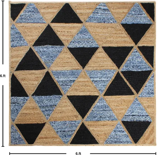 Vista 3 de Chindi - Alfombra cuadrada de yute de algodón de 3 pies, diseño beige y multicolor, patrón geométrico trenzado a mano de yute para interiores