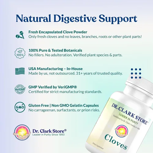 Vista 7 de Dr Clark Cloves Healthcare Suplemento - Salud digestiva natural, 500 mg, 100 cápsulas de gelatina pura