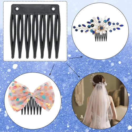 Vista 3 de Honbay 60 piezas de 7 dientes de plástico para boda, velo de novia, peines para peluca, accesorios para tocados, moño, moño, chignon, accesorios