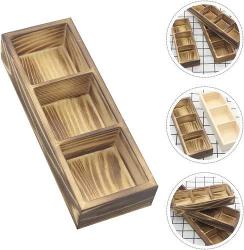 Vista 7 de BESTYASH Wood Tea Bag Organizer Box, 3 Compartments for Coffee Bar Packets