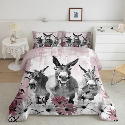 Vista 24 de Erosebridal Juego de edredón con estampado de vaca de las Highland, juego de ropa de cama de granja occidental verde azulado, decoración rústica