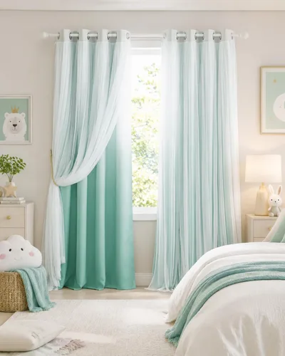 Vista 11 de PONY DANCE Cortinas para Sala de Estar - Cortinas Opacas Gris Degradado con Superposición de Gasa Blanca Térmicamente Aisladas Mezcla y Combina