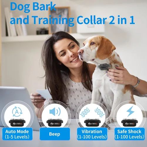 Vista 2 de Collar de ladrido de perro 2 en 1 y collar de entrenamiento – Combo inteligente de collar de ladrido y choque, collar automático de ladridos