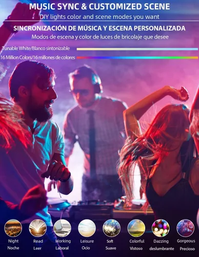 Vista 4 de Bombillas LED inteligentes WiFi, compatibles con Alexa y Google Home Assistant, sincronización de música, bombilla cambiante multicolor, A19 E26 10W