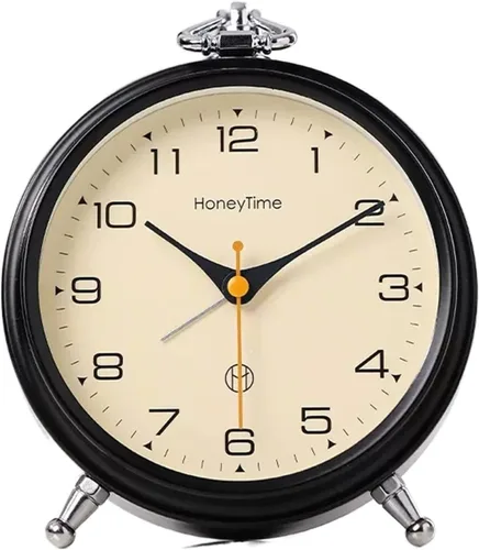 Vista 9 de HASMI Reloj despertador analógico, reloj despertador redondo de 6 pulgadas sin tictac, funciona con pilas, reloj despertador súper silencioso, 1
