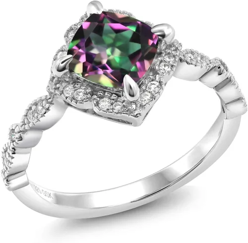 Vista 7 de Gem Stone King Anillo de compromiso solitario de moissanita blanca con piedra natal de corte cojín de 0.276 in para mujer, plata de ley 925